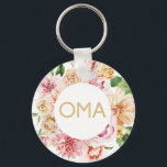 Floral Oma Gift  Keychain<br><div class="desc">Pretty floral Oma gift features pretty watercolor flowers and Oma in glittery gold text. A special gift for Oma.</div>