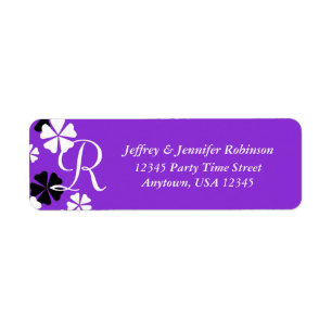 Floral on Aubergine Purple Monogram Return Address Label