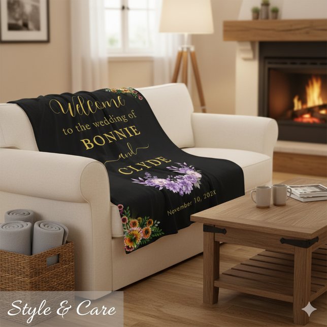 Floral on Black Wedding Welcome 50"x60" size Fleece Blanket (Floral on Black Wedding Welcome 50x60 size Fleece Blanket)