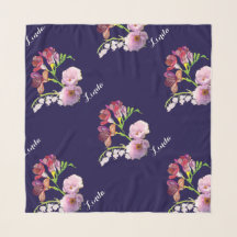 Floral on Blue Chiffon Scarf