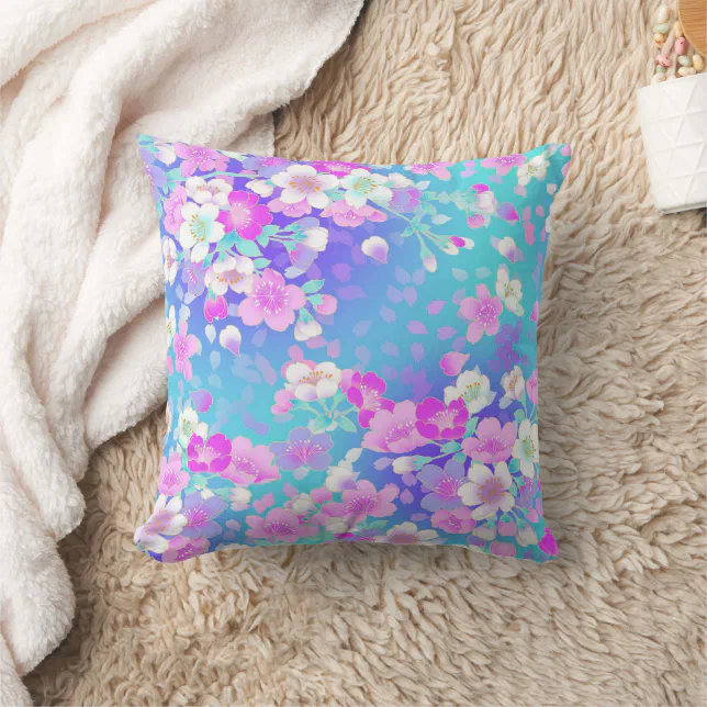 Floral On Blue Throw Pillow | Zazzle