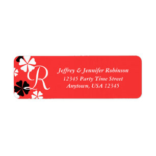 Floral on Christmas Red Monogram Name and Address Label