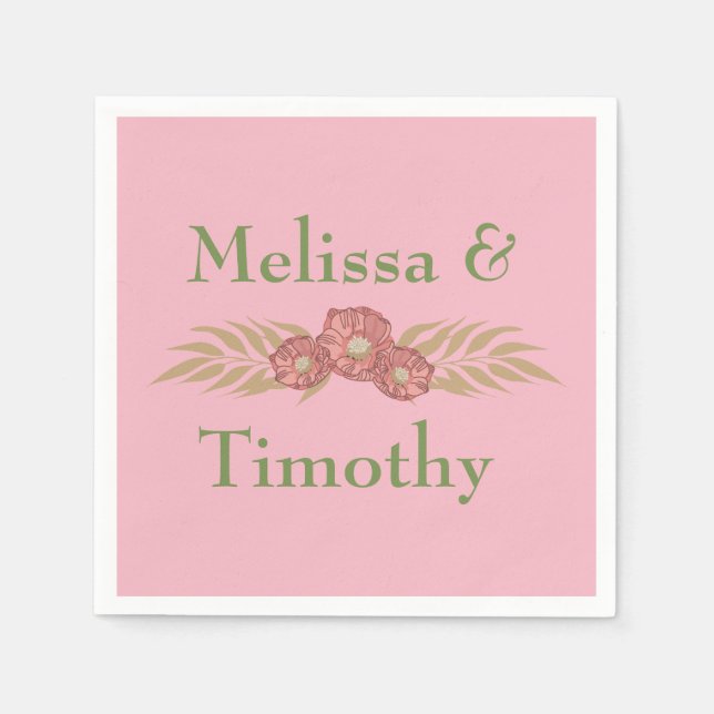 Floral on pink background paper napkins (Front)