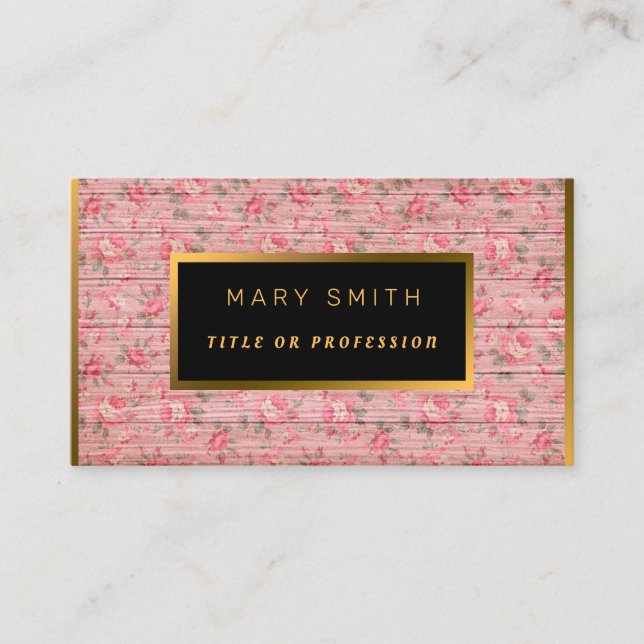 Floral on Wood Gold Customize Professional Modern Business Card (Front)