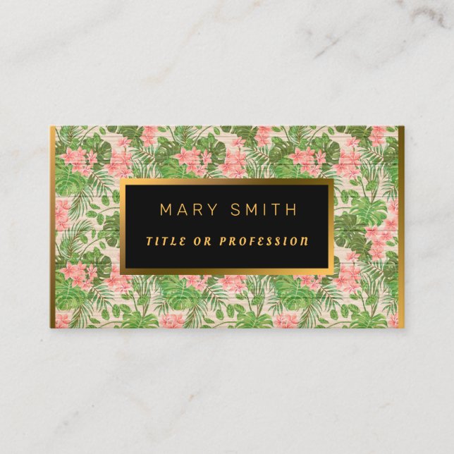 Floral on Wood Gold Customize Professional Modern  Business Card (Front)