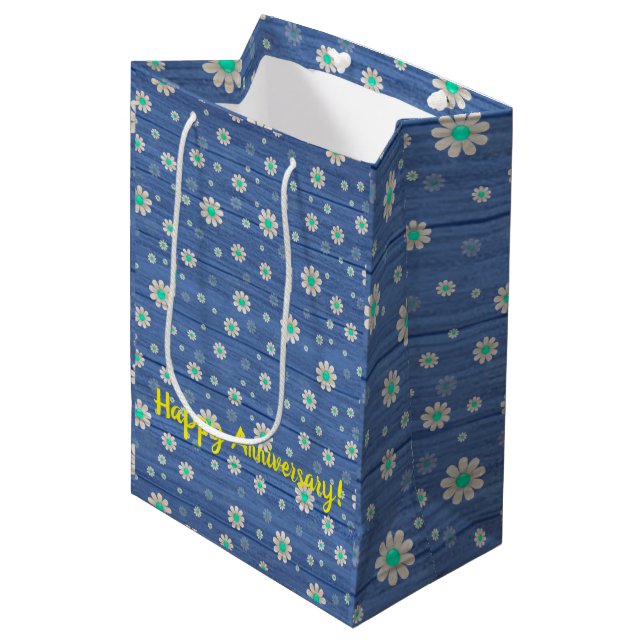 Floral on Wood Popular Customize Text Medium Gift Bag (Front Angled)