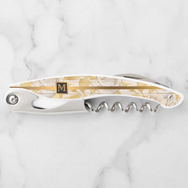 Floral on Wood Popular Gift Waiter's Corkscrew (Front)