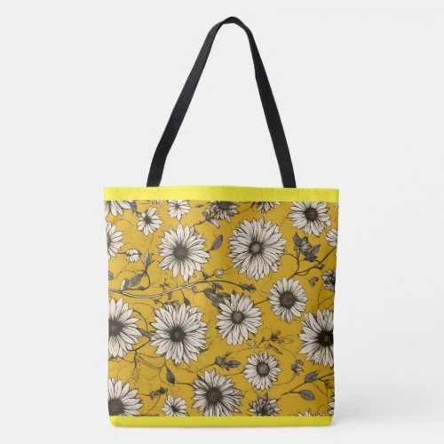 Floral on yellow Tote