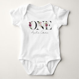 Floral ONE Baby Girl's 1st Birthday + Name Outfit Baby Bodysuit