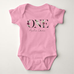 Floral ONE Baby Girl's 1st Birthday + Name Outfit Baby Bodysuit