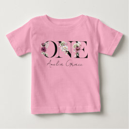 Floral ONE Baby Girl's 1st Birthday + Name Outfit T-Shirt