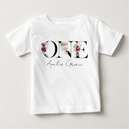 Floral ONE Baby Girl's 1st Birthday + Name Outfit T-Shirt