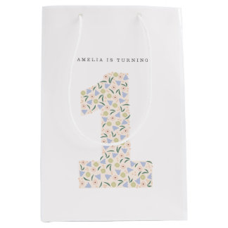 Floral One First Birthday Invite Medium Gift Bag
