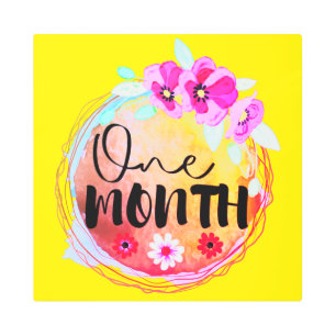 Floral One Month Old Baby Milestone Label Metal Print