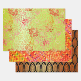 Floral Op Art and Golden Arrows Wrapping Paper Sheets