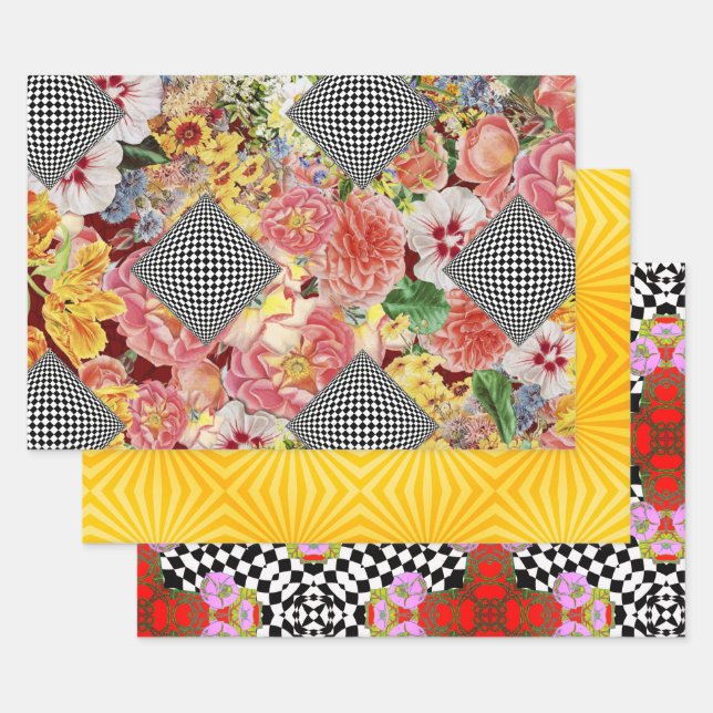 Floral Op-Art Sampler Wrapping Paper Sheets (Set)