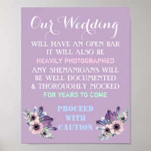 Floral Open Bar Wedding Sign Funny Any Color
