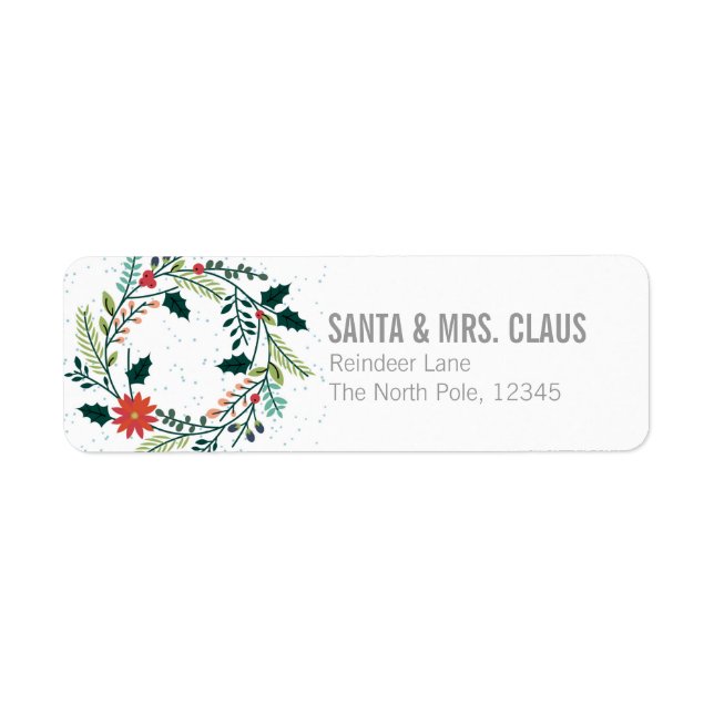 Floral Or Botanical Christmas Wreath Label (Front)