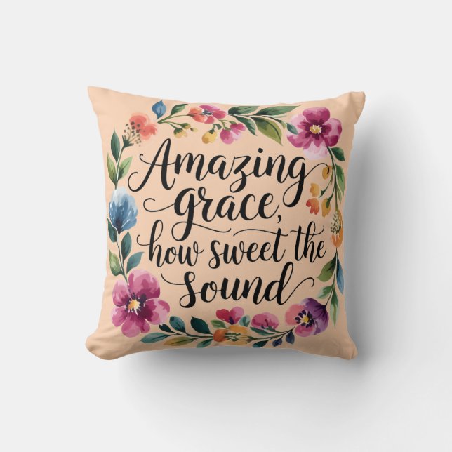 Floral Orange Amazing Grace Throw Pillow (Front)