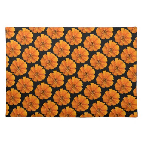 Floral Orange and Black Marigold Pattern Cloth Placemat