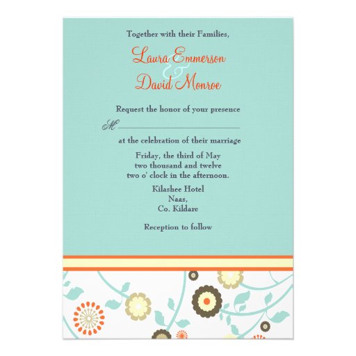 Floral orange and blue Wedding invitation 5