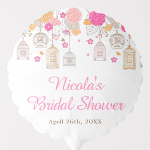 Floral Orange and Pink Bird Cages Bridal Shower Balloon