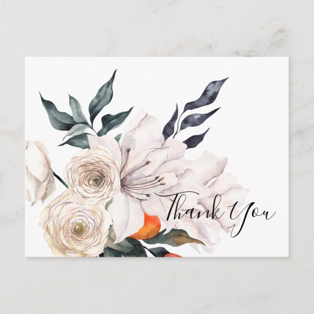 Floral orange and white wedding Thank you Postcard (Front)