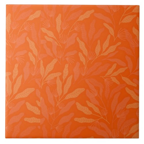 Floral orange and yellow pattern ceramic tile