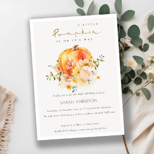 Floral Orange Autumn Pumpkin Baby Shower Invite