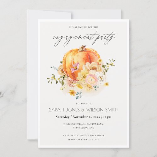 Floral Orange Autumn Pumpkin Engagement Invite