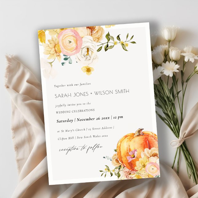Floral Orange Autumn Pumpkin Wedding Invite (Creator Uploaded)