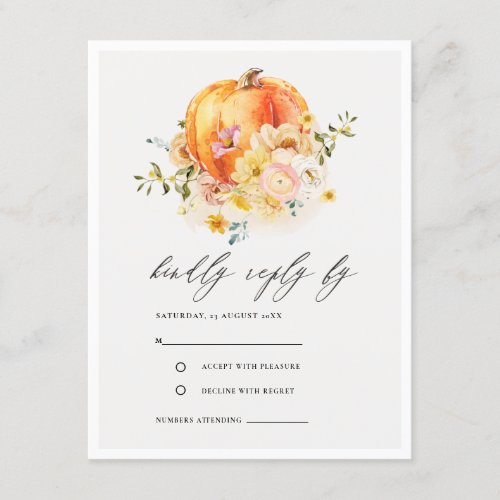 Floral Orange Autumn Pumpkin Wedding RSVP Enclosure Card