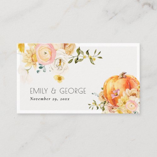 Floral Orange Autumn Pumpkin Wedding Website Business Card