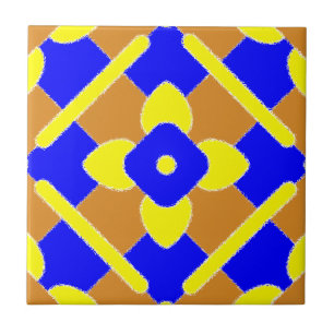 Floral Orange Blue And Yellow Spanish Tile