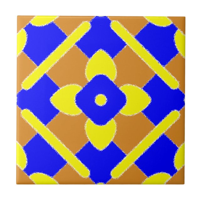 Floral Orange Blue And Yellow Spanish Tile (Front)