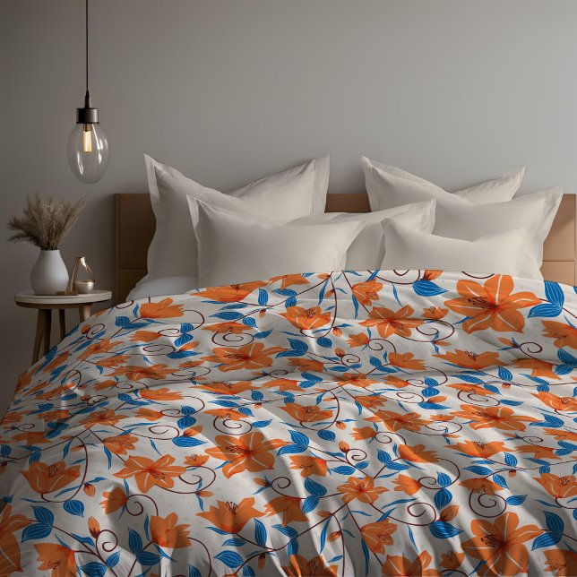 Floral Orange Blue Lily Botanical Pattern   Duvet Cover (Creator Uploaded)