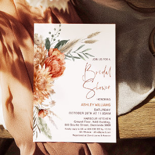 Floral Orange Brown Fall in Love Bridal Shower Invitation