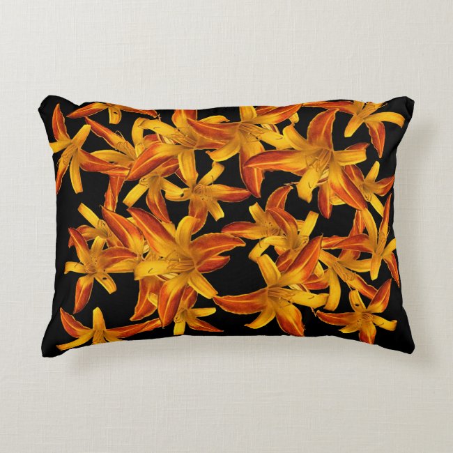 Floral Orange Daylilies Pattern Accent Pillow