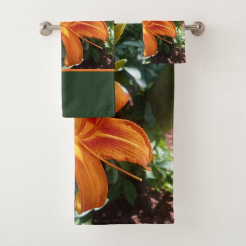 Floral Orange Daylily Photo with Greenery  Bath To Bath Towel Set