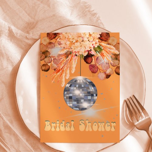 Floral Orange Disco Ball Bridal Shower Invitation