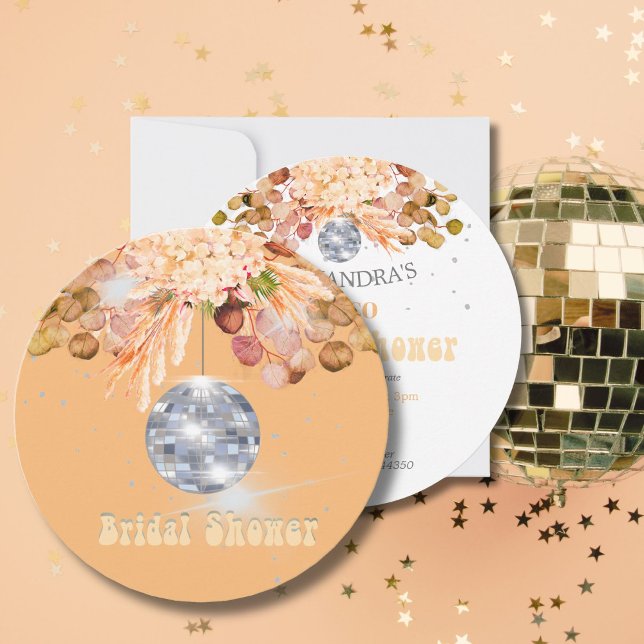 Floral Orange Disco Ball Bridal Shower Invitation (Creator Uploaded)