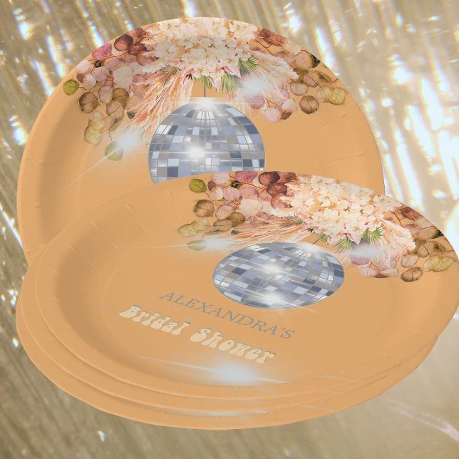 Floral Orange Disco Ball Bridal Shower  Paper Plates (Creator Uploaded)