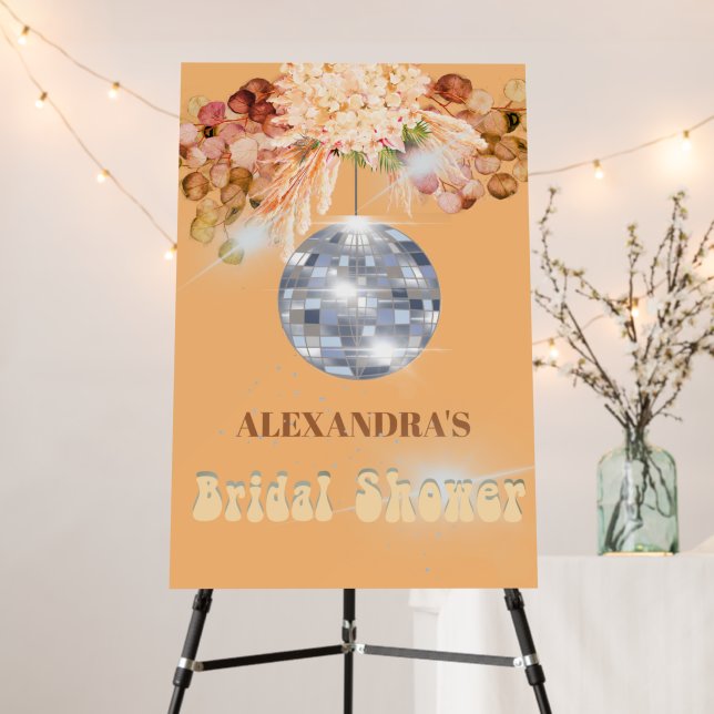 Floral Orange Disco Ball Bridal Shower Poster (In Situ (Stand))