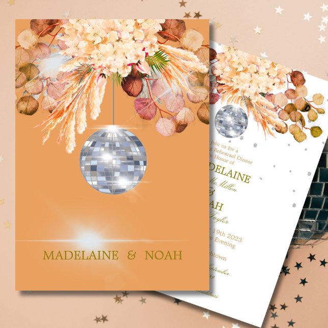Floral Orange Disco Ball Elegant Wedding Rehearsal Invitation (Creator Uploaded)