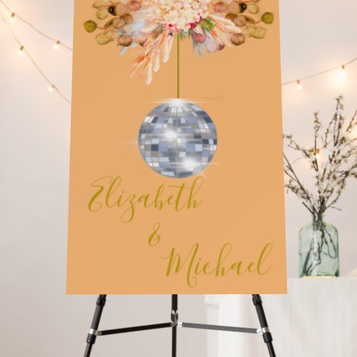Floral Orange Disco Ball Welcome Wedding  Foam Board