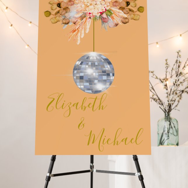 Floral Orange Disco Ball Welcome Wedding  Foam Board (In Situ (Stand))