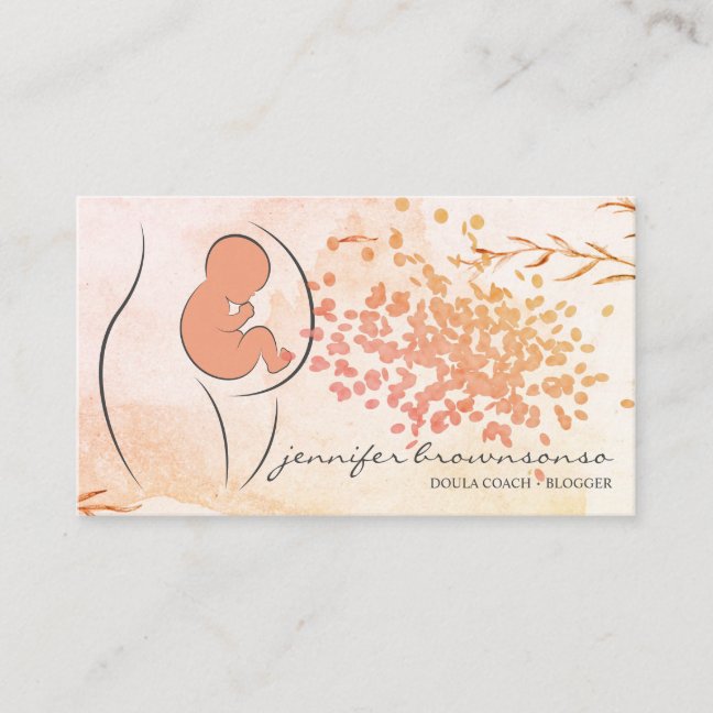Floral Orange Doula Birth Coach Pregnant Business Card