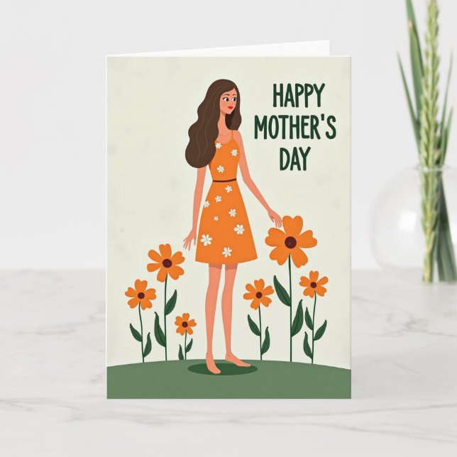 Floral Orange Dress Mothers Day Card (Front)