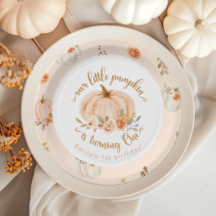 Floral orange Fall little pumpkin birthday Paper Plates