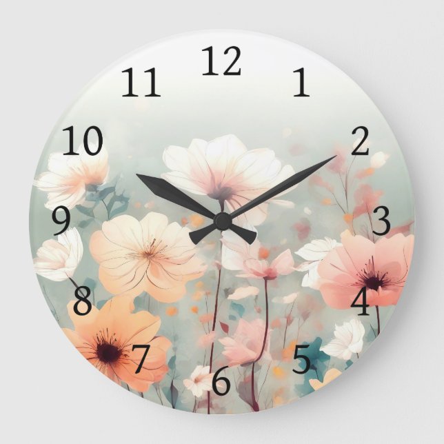 Floral Orange Flowers Design 312 Large Clock (Front)